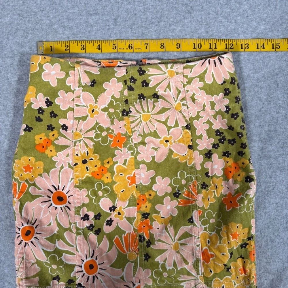 Free People Floral Cotton Blend Mini Skirt in Green and Pink Size 0 - Picture 9 of 13